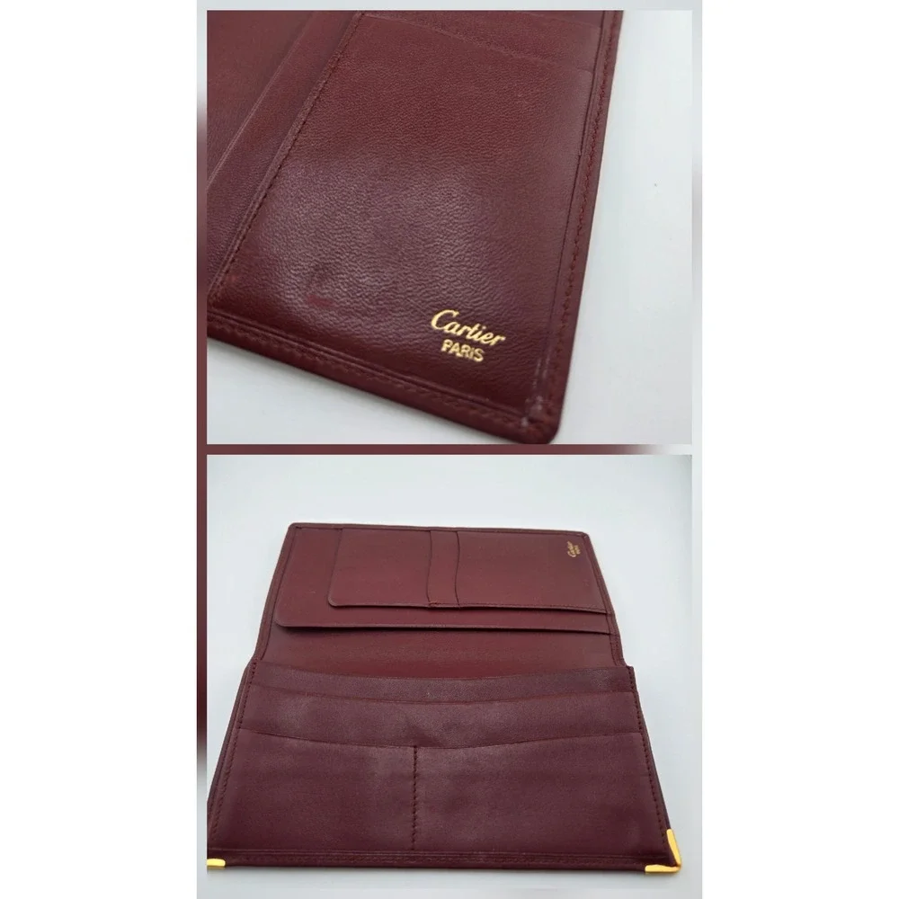 Cartier Must de Cartier Burgundy Leather Long Bifold Wallet Gold Corners Box